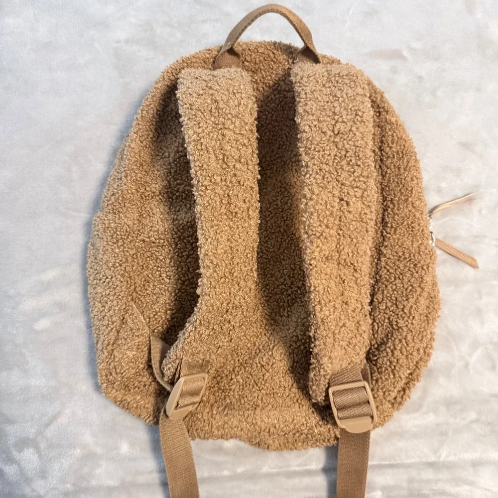 Pura Vida Teddy Bear Sherpa Mini Backpack Brown Fuzzy Boho Logo